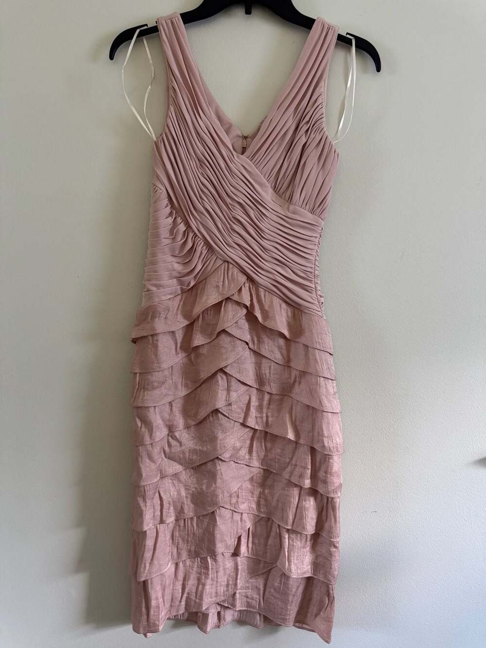 Melrose Pink Ruched Bodice Tiered Ruffle Cocktail Dress Size 4